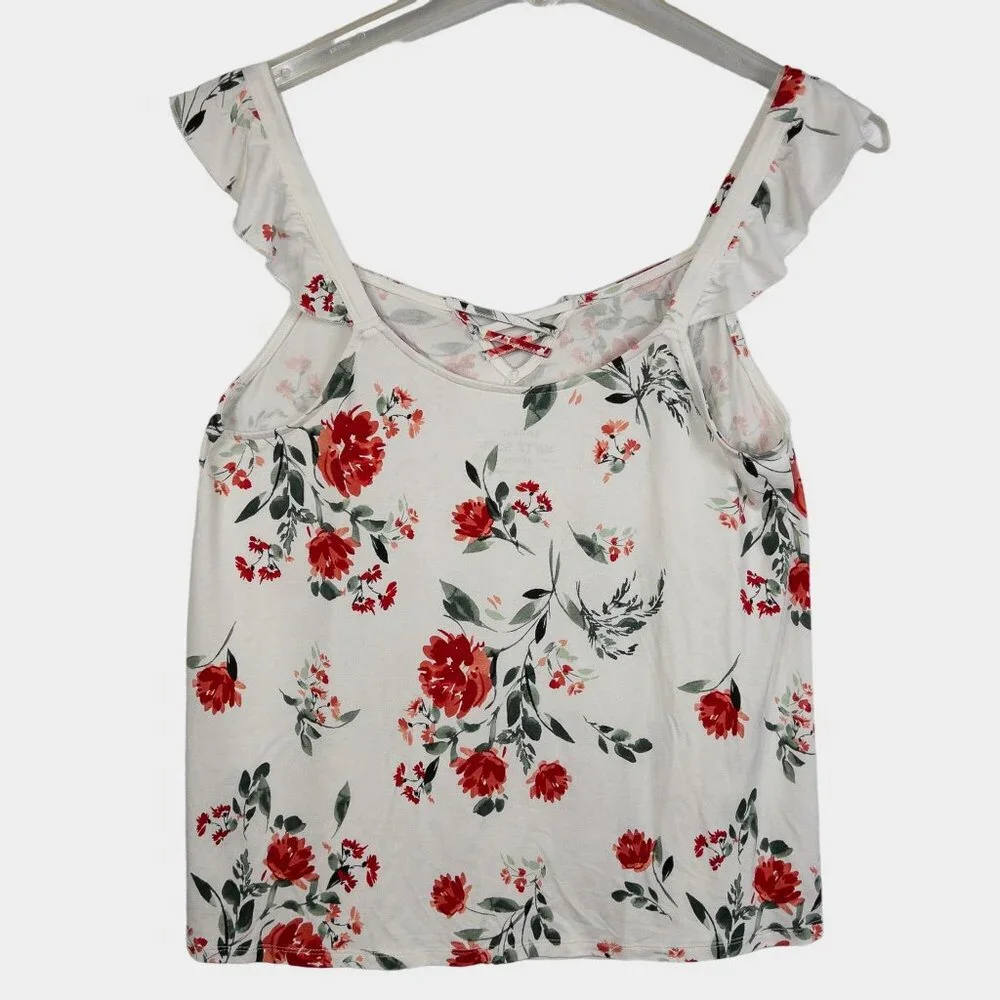 Torrid Super Soft Knits Ivory Red Floral Ruffle Tank Top Shirt Women's Plus 00 - Picture 2 of 7